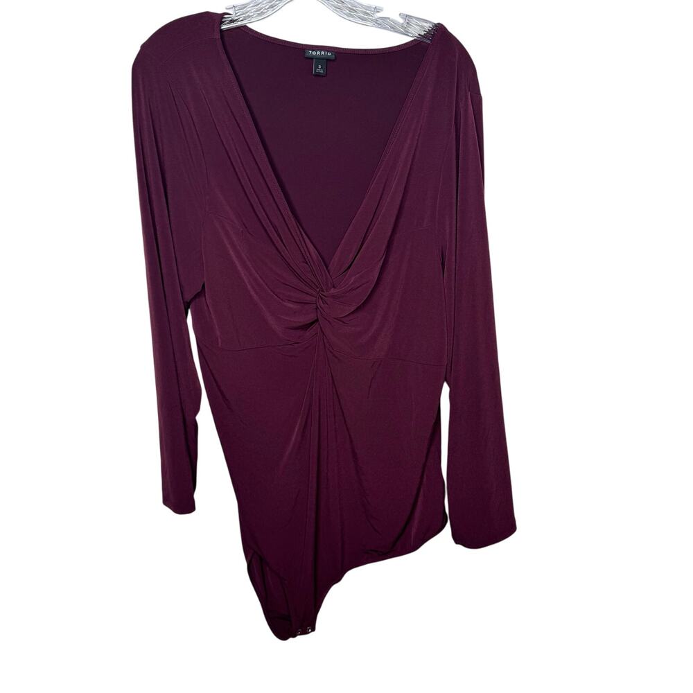 Torrid 3X Burgundy Twist Front Long Sleeve Bodysuit Deep V-Neck Stretch